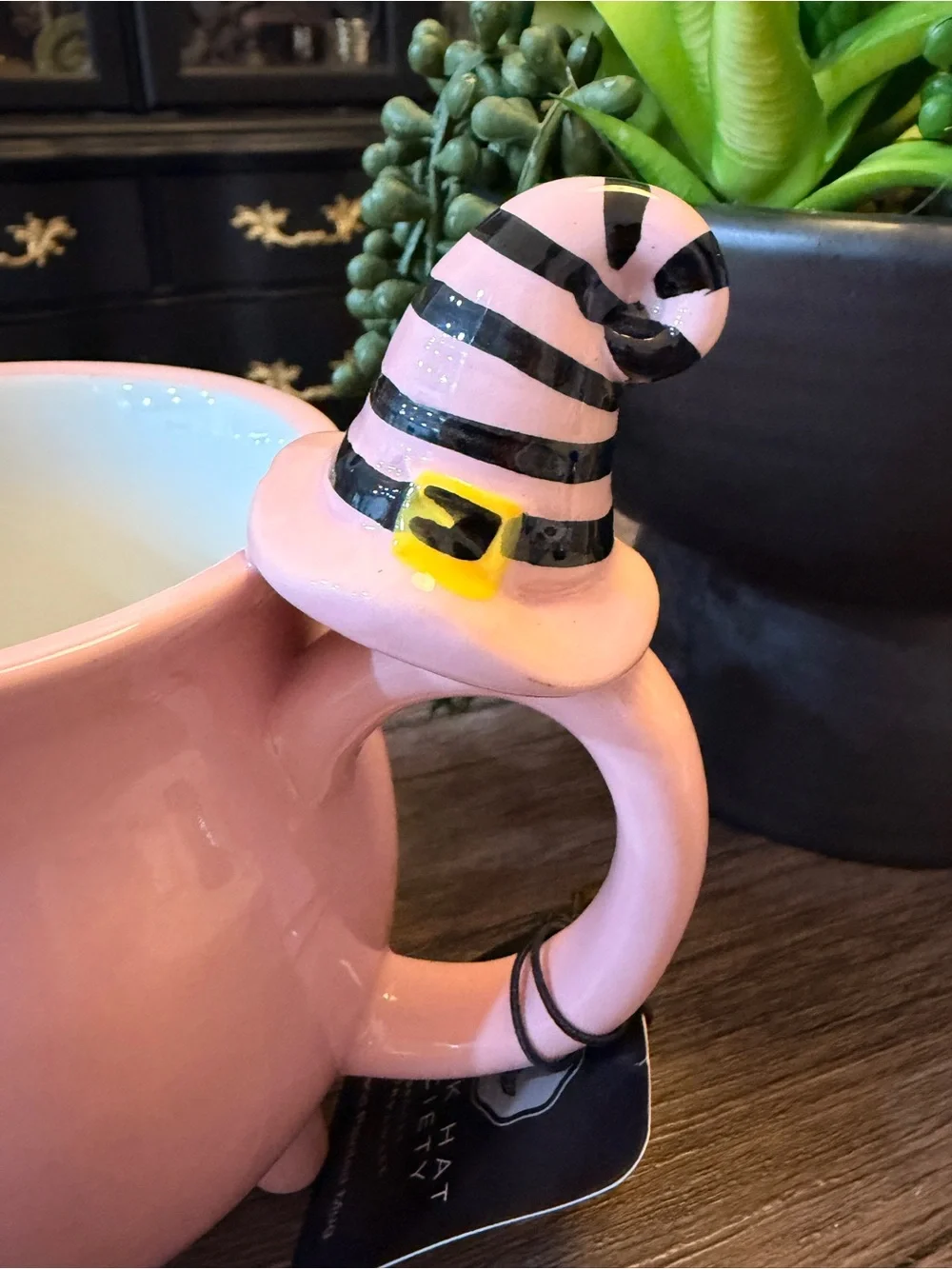 Pink Good Witch Cauldron Mug with witch hat